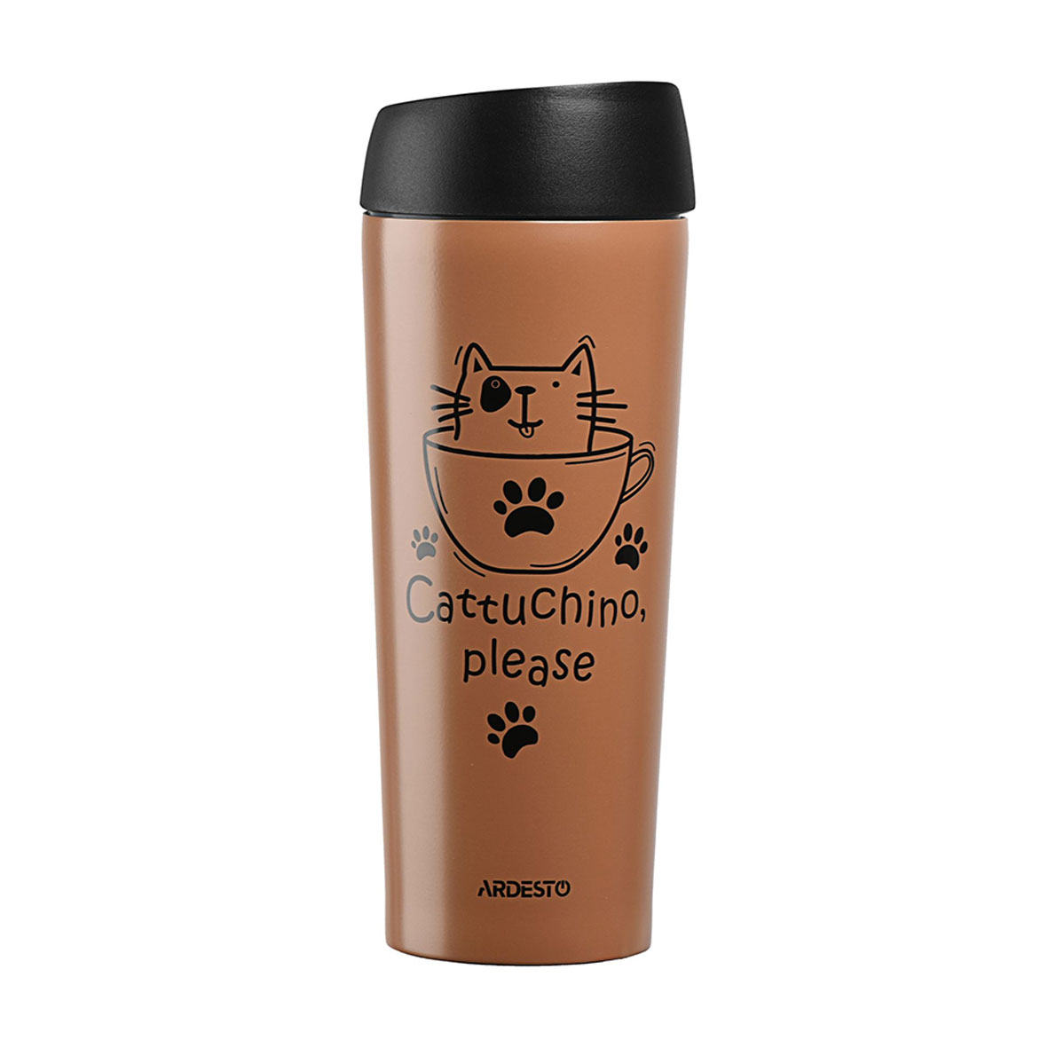 Термочашка Ardesto Coffee Time Cat нержавіюча сталь, мокко, 450 мл (AR2645DMM)
